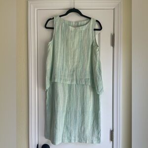 Pure Jill Midi Sleeveless Linen Coastal Grandma Mint Green & Aqua Dress Size S